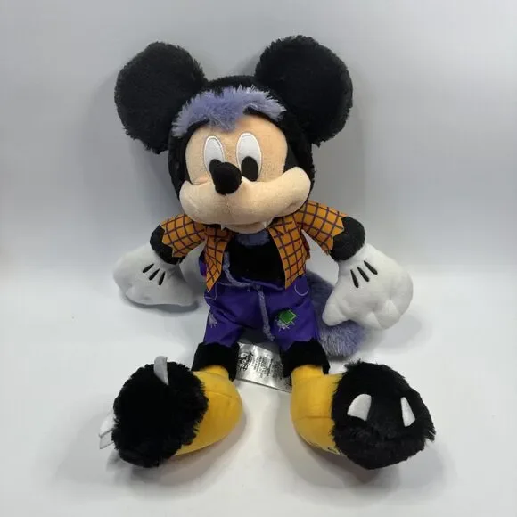 Disneystore Halloween 2019 18” Werewolf Mickey Mouse and Cat Minnie Mouse Plush